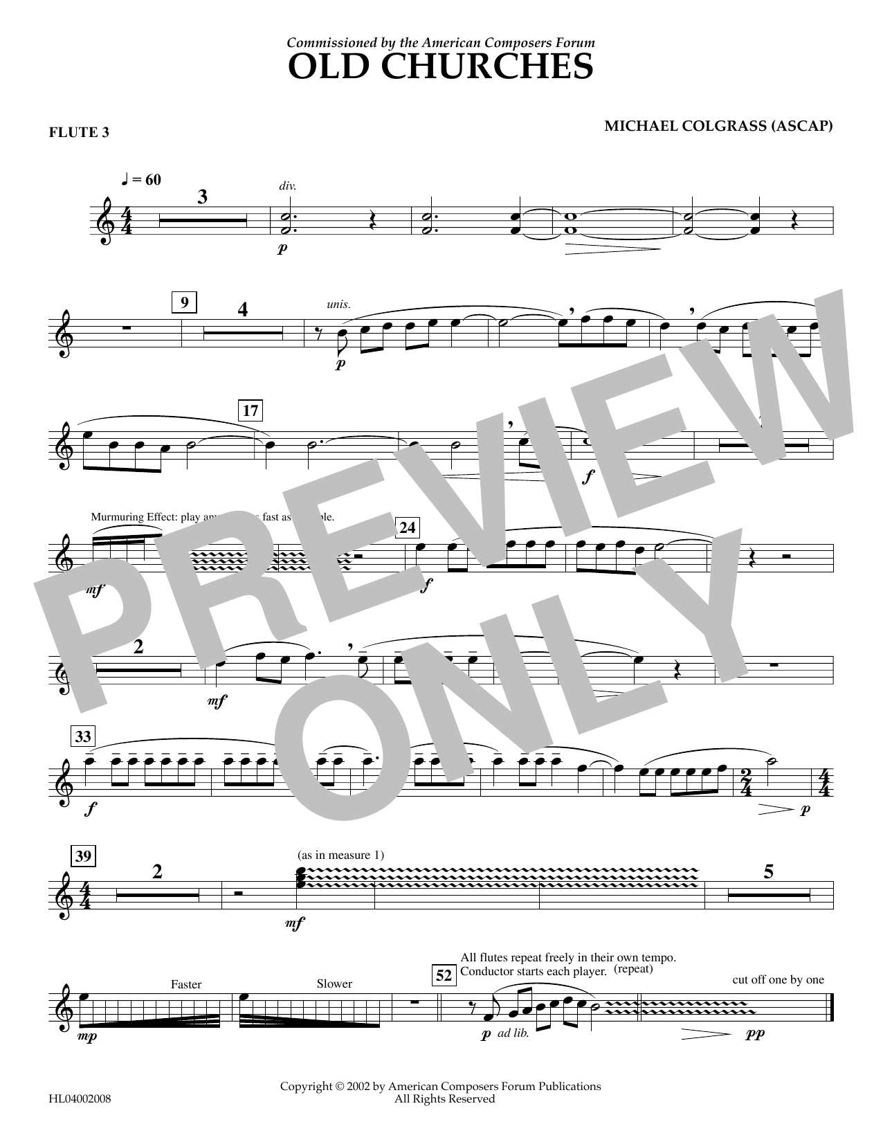 Michael Colgrass Old Churches - Flute 3 Sheet Music Notes & Chords for Concert Band - Download or Print PDF