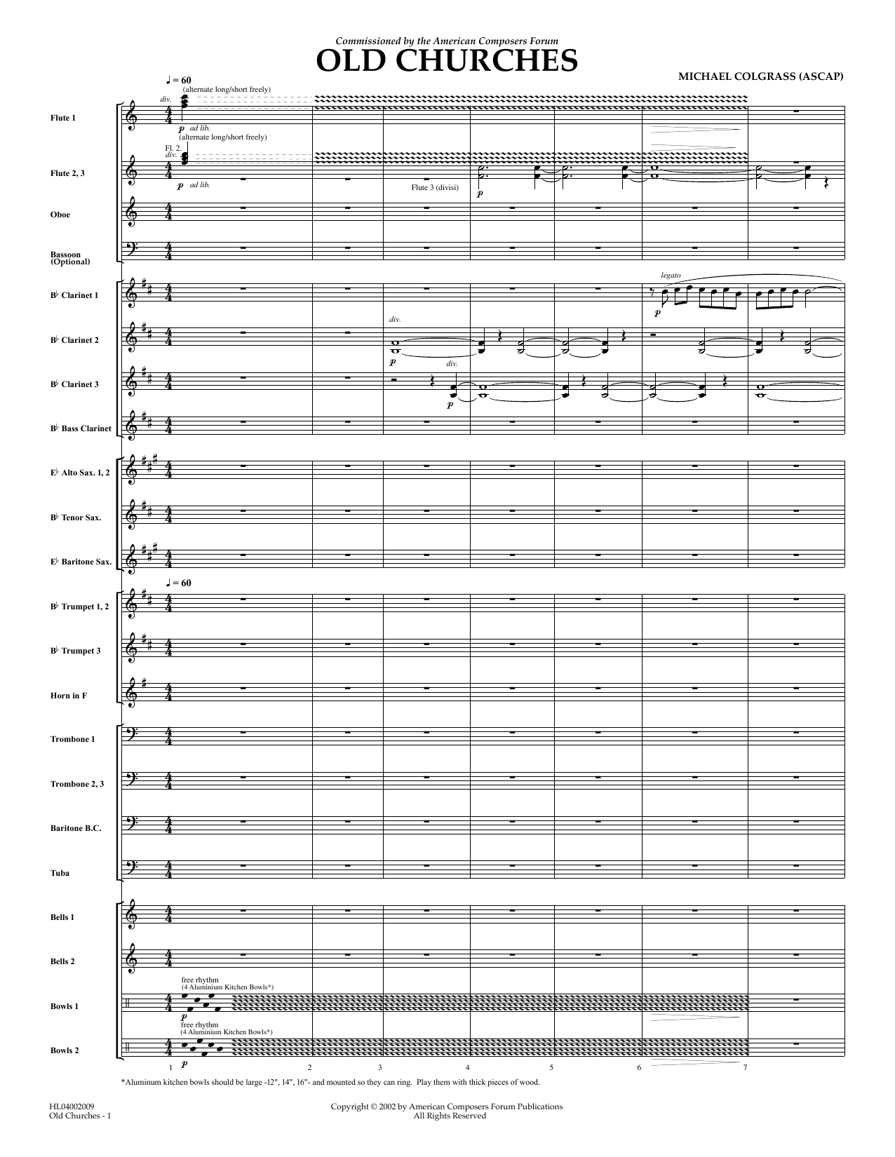 Michael Colgrass Old Churches - Full Score Sheet Music Notes & Chords for Concert Band - Download or Print PDF