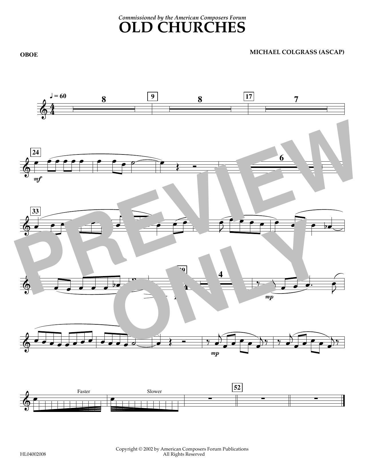Michael Colgrass Old Churches - Oboe Sheet Music Notes & Chords for Concert Band - Download or Print PDF