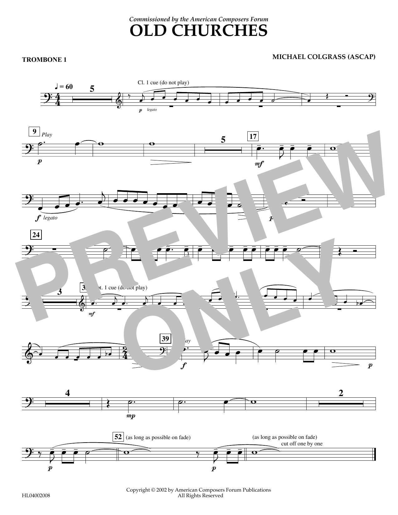 Michael Colgrass Old Churches - Trombone 1 Sheet Music Notes & Chords for Concert Band - Download or Print PDF