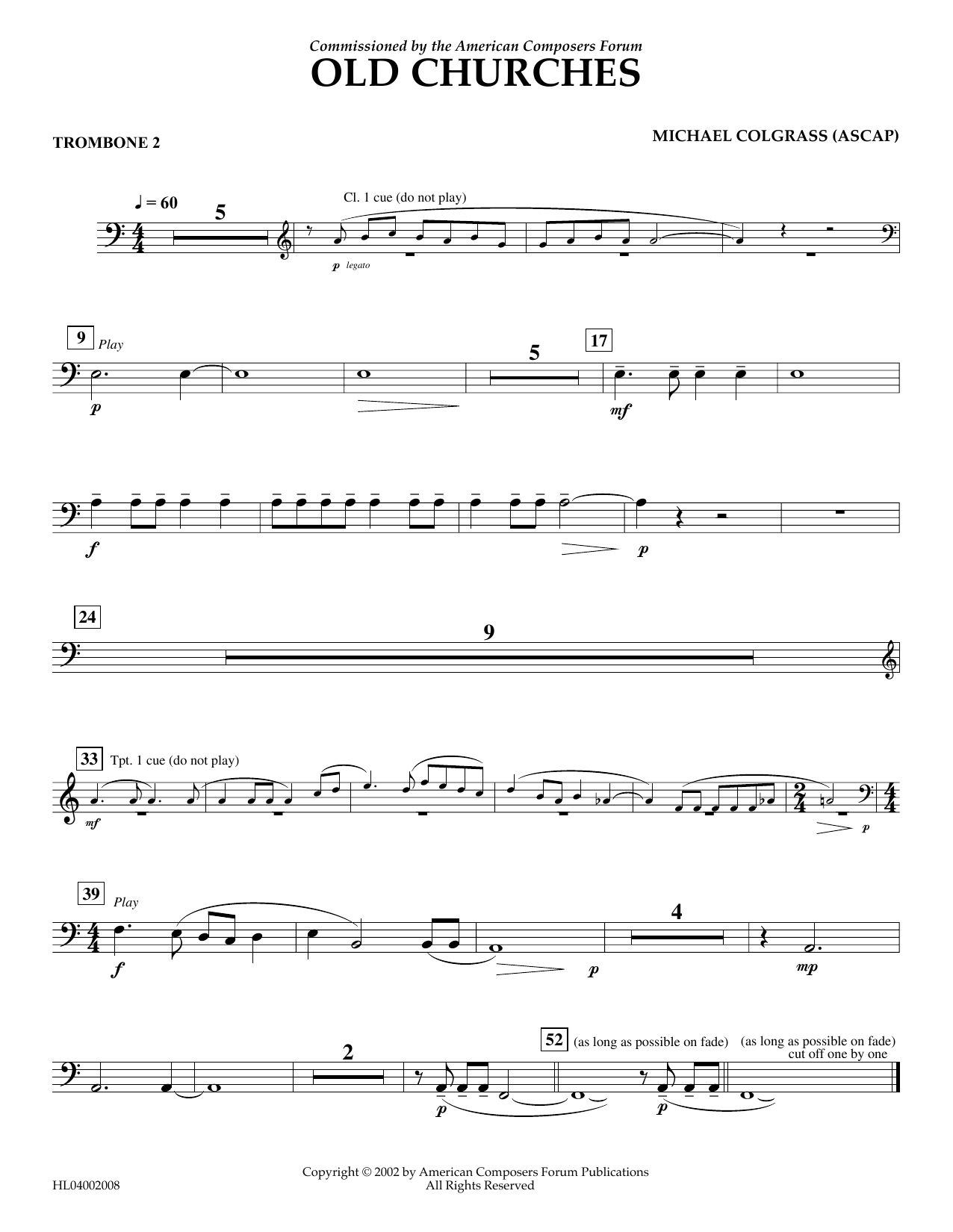 Michael Colgrass Old Churches - Trombone 2 Sheet Music Notes & Chords for Concert Band - Download or Print PDF