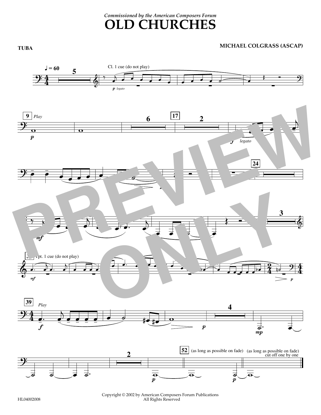 Michael Colgrass Old Churches - Tuba Sheet Music Notes & Chords for Concert Band - Download or Print PDF