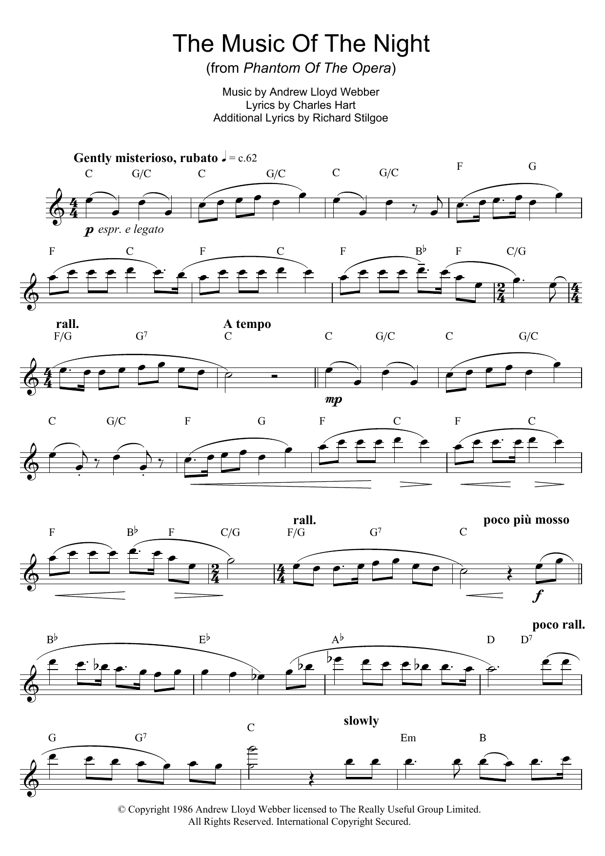 Michael Crawford The Music Of The Night (from The Phantom Of The Opera) Sheet Music Notes & Chords for Flute - Download or Print PDF