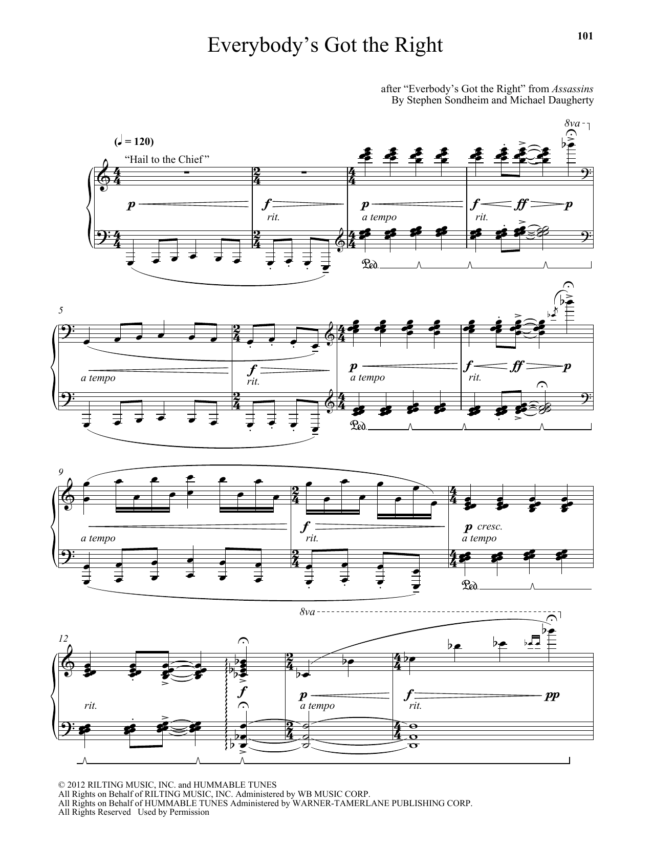 Michael Daugherty Everybody's Got The Right Sheet Music Notes & Chords for Piano - Download or Print PDF Michael Daugherty Everybody's Got The Right Sheet Music Notes & Chords for Piano - Download or Print PDF