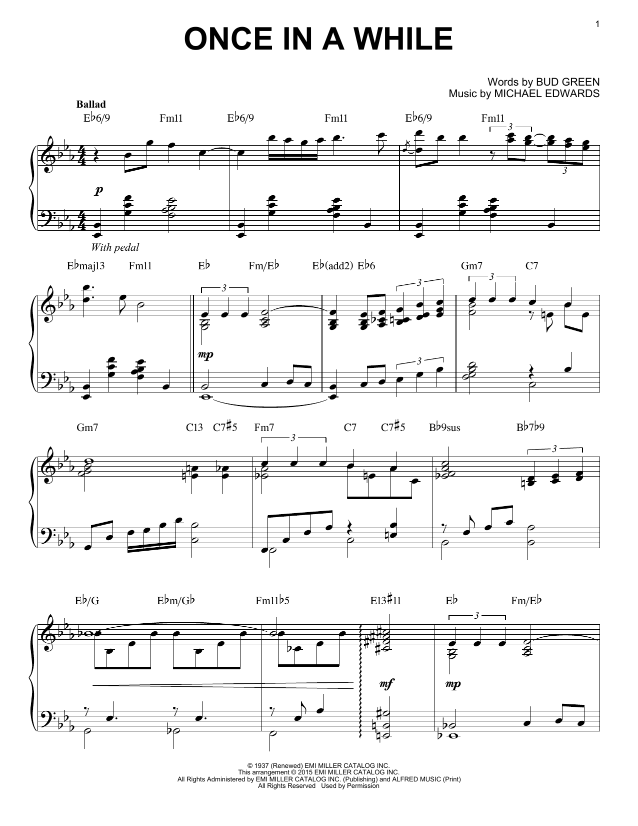 Michael Edwards Once In A While [Jazz version] (arr. Brent Edstrom) Sheet Music Notes & Chords for Piano - Download or Print PDF