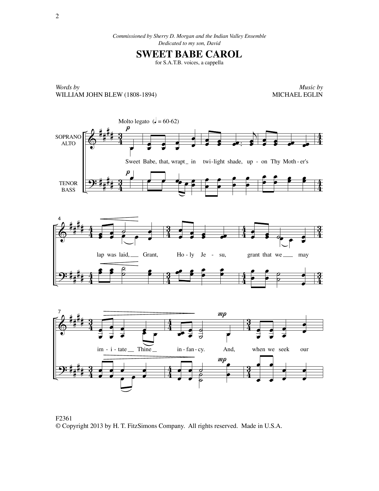 Michael Eglin Sweet Babe Carol Sheet Music Notes & Chords for SATB Choir - Download or Print PDF