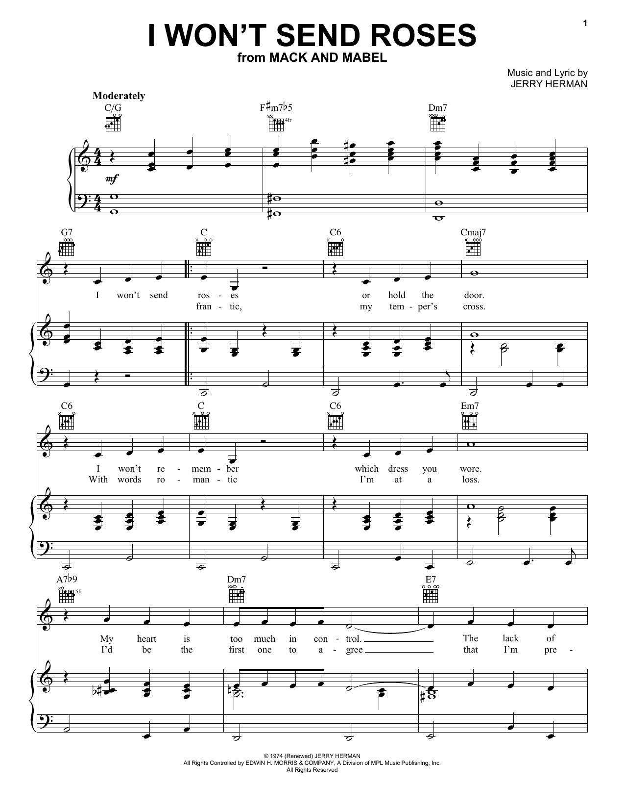 Michael Feinstein I Won't Send Roses Sheet Music Notes & Chords for Piano, Vocal & Guitar Chords (Right-Hand Melody) - Download or Print PDF