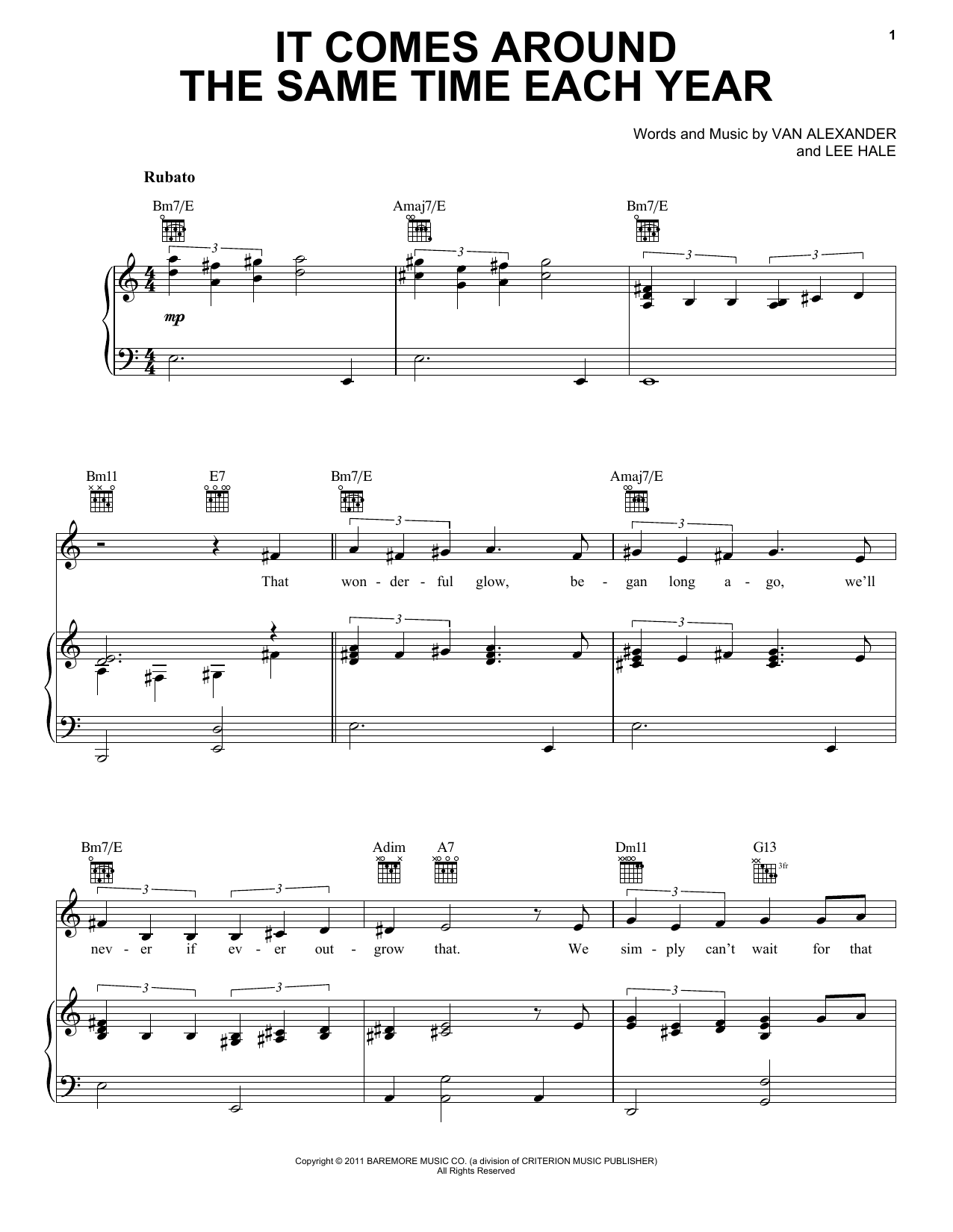 Michael Feinstein It Comes Around The Same Time Each Year Sheet Music Notes & Chords for Piano, Vocal & Guitar (Right-Hand Melody) - Download or Print PDF