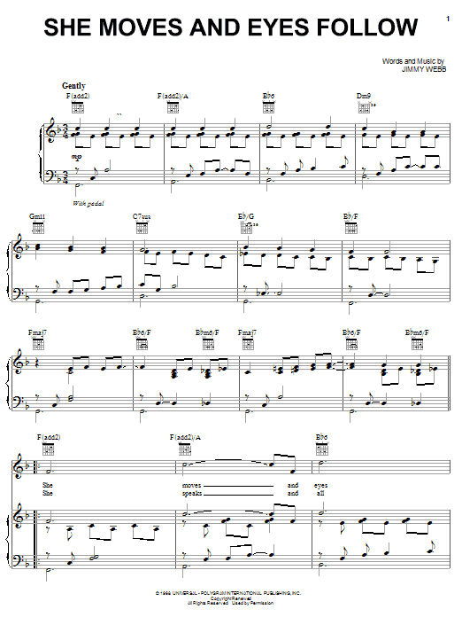 Michael Feinstein She Moves And Eyes Follow Sheet Music Notes & Chords for Piano, Vocal & Guitar (Right-Hand Melody) - Download or Print PDF