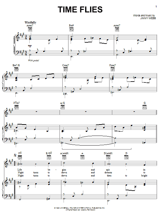 Michael Feinstein Time Flies Sheet Music Notes & Chords for Piano, Vocal & Guitar (Right-Hand Melody) - Download or Print PDF