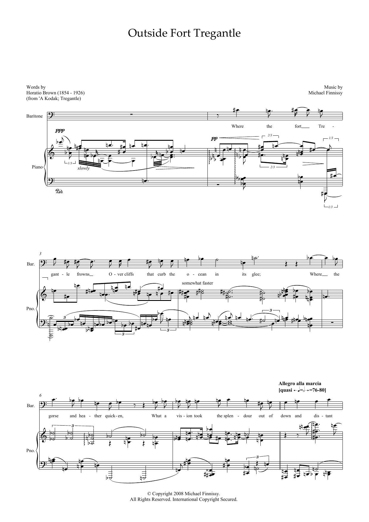 Michael Finnissy Outside Fort Tregantle (for baritone and piano) Sheet Music Notes & Chords for Piano & Vocal - Download or Print PDF