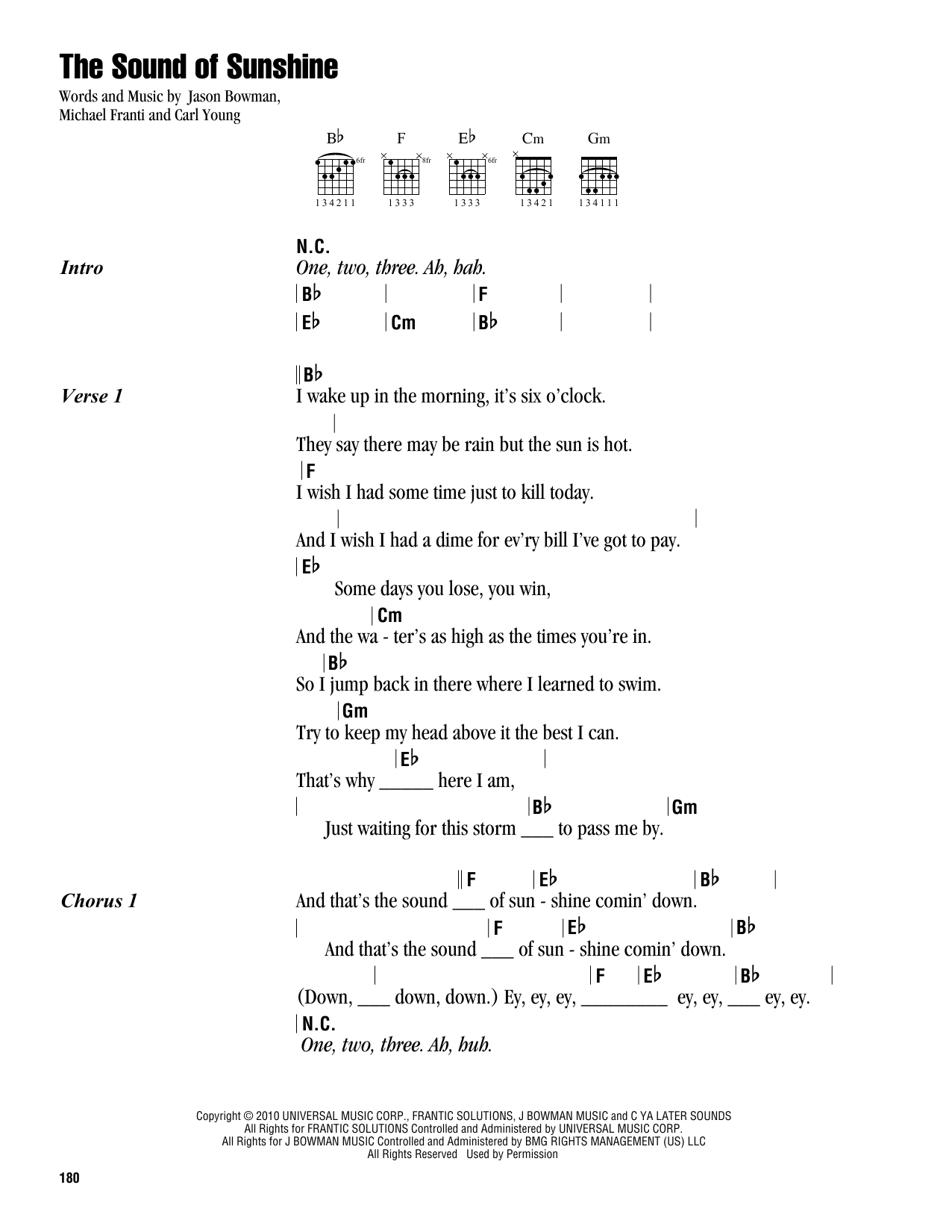 Michael Franti The Sound Of Sunshine Sheet Music Notes & Chords for Lyrics & Chords - Download or Print PDF