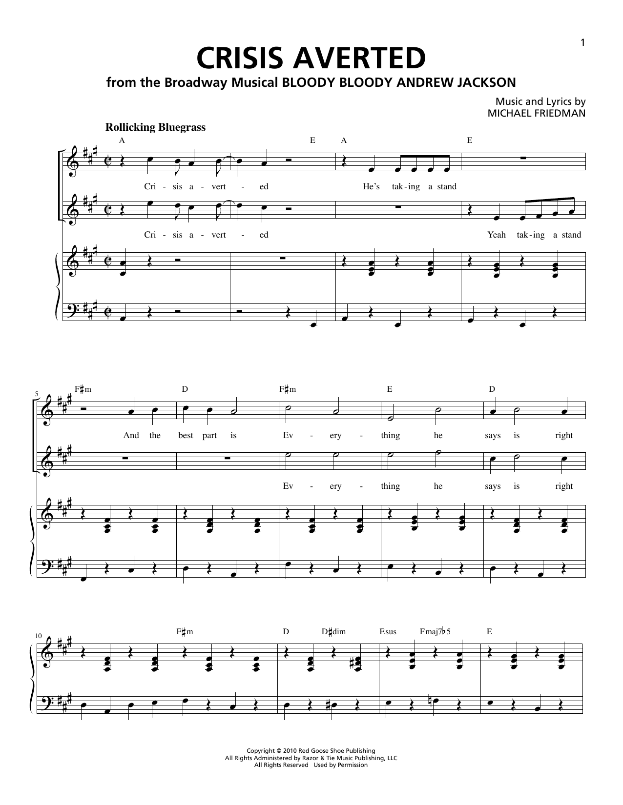 Michael Friedman Crisis Averted Sheet Music Notes & Chords for Piano & Vocal - Download or Print PDF