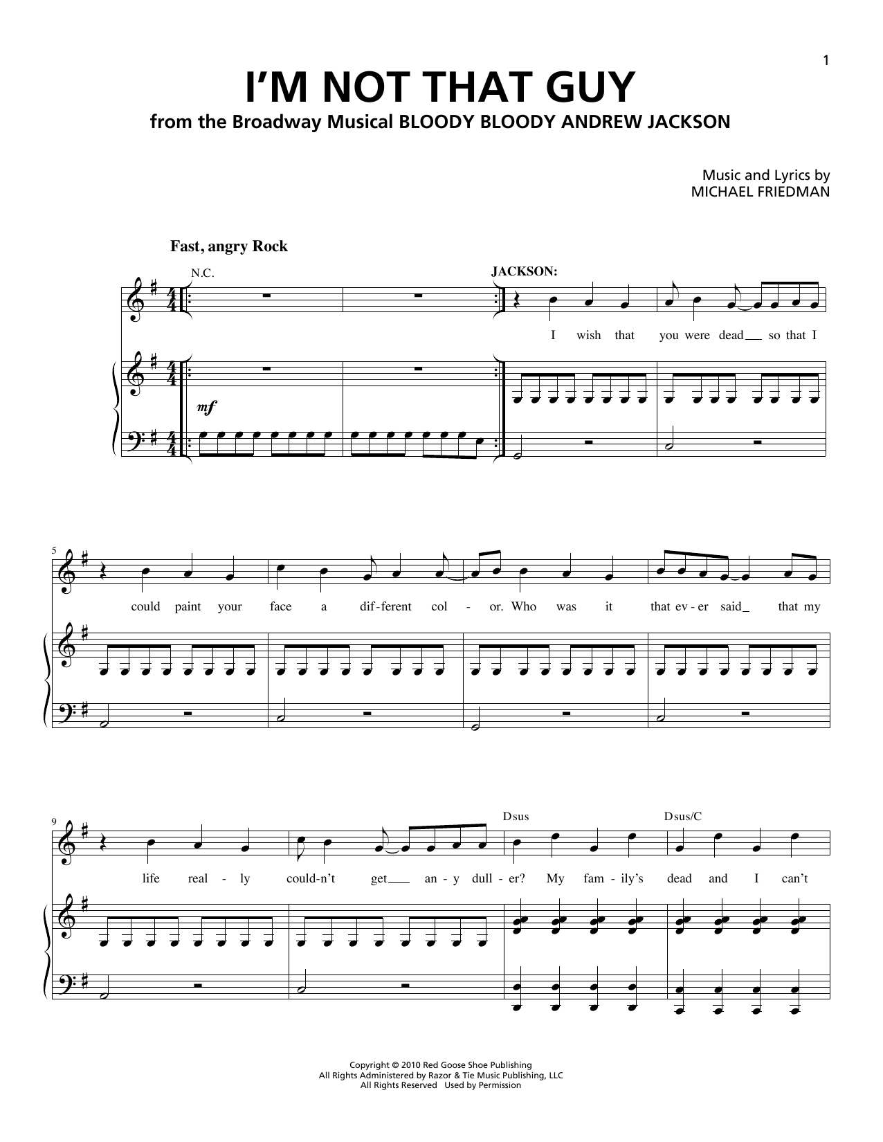 Michael Friedman I'm Not That Guy Sheet Music Notes & Chords for Piano & Vocal - Download or Print PDF