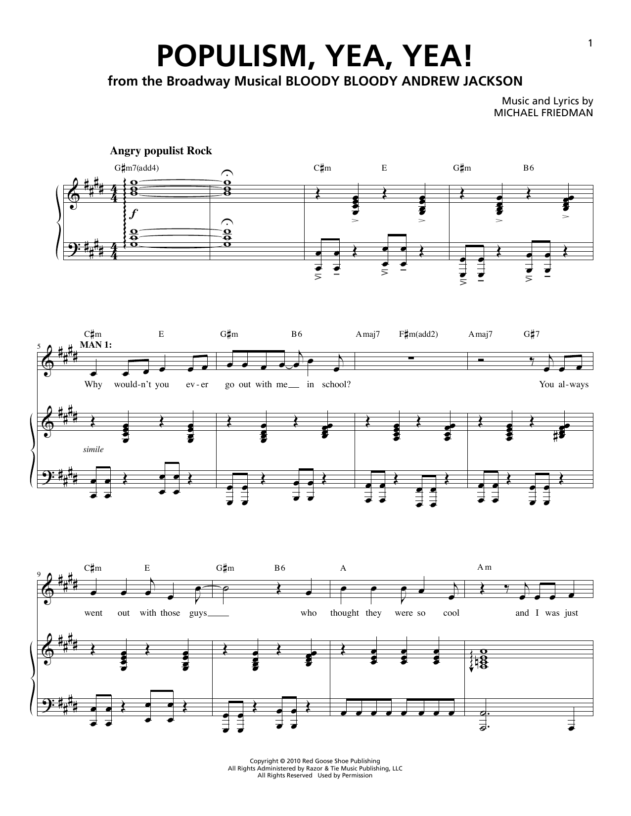 Michael Friedman Populism, Yea, Yea! Sheet Music Notes & Chords for Piano & Vocal - Download or Print PDF