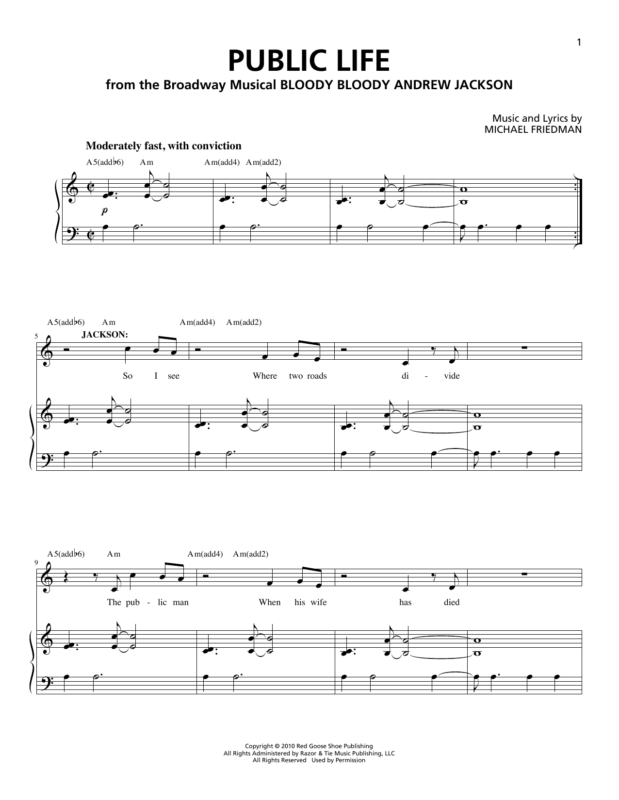 Michael Friedman Public Life Sheet Music Notes & Chords for Piano & Vocal - Download or Print PDF