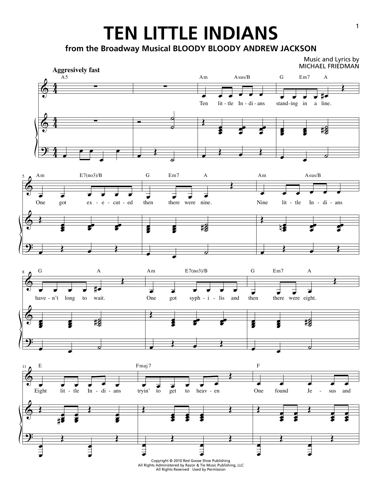 Michael Friedman Ten Little Indians Sheet Music Notes & Chords for Piano & Vocal - Download or Print PDF