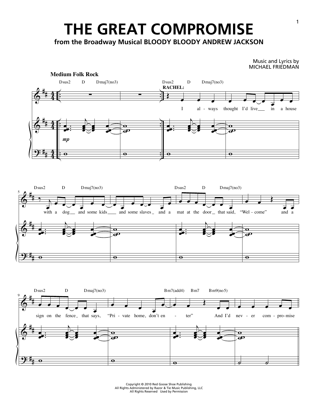 Michael Friedman The Great Compromise Sheet Music Notes & Chords for Piano & Vocal - Download or Print PDF