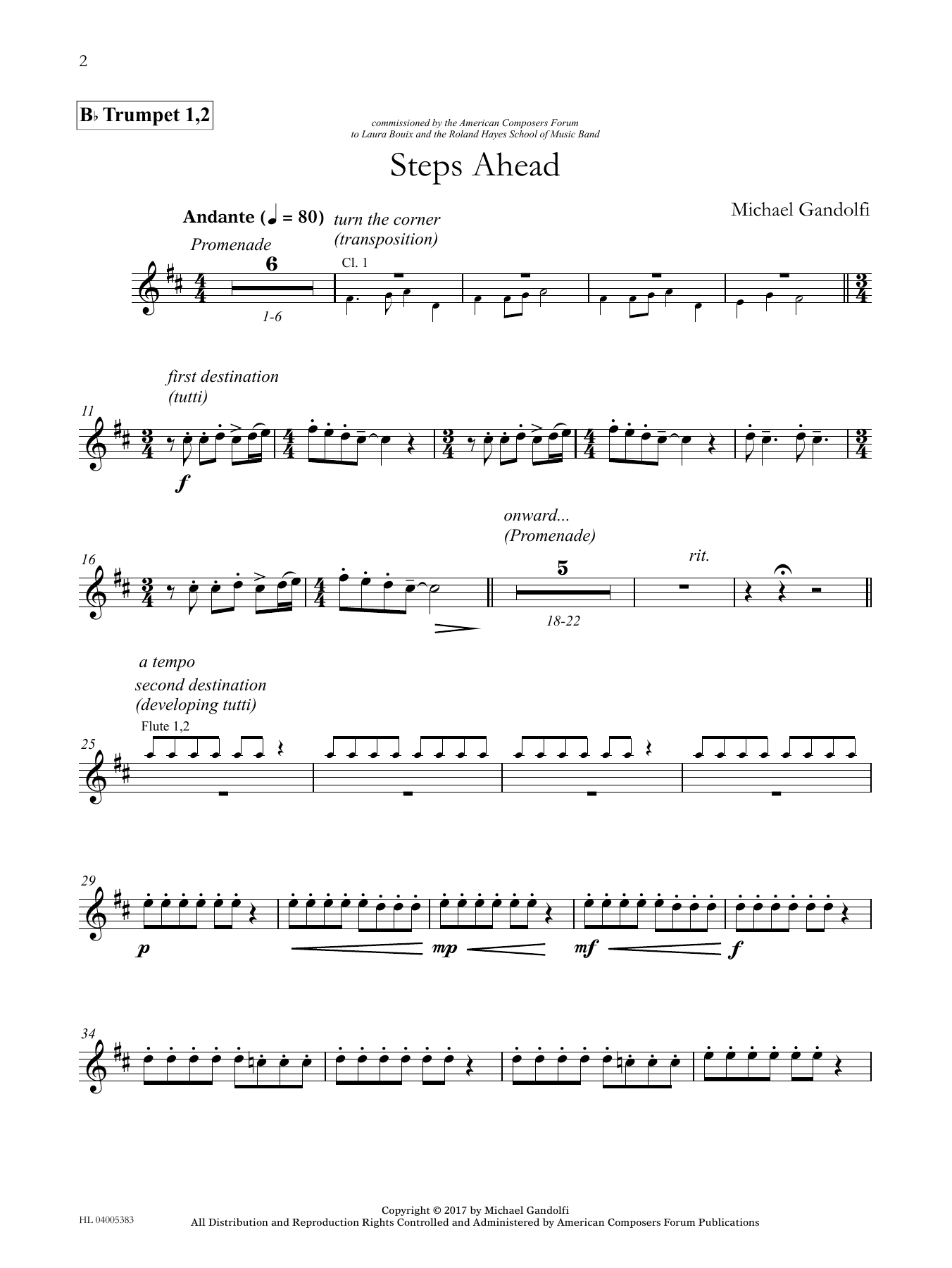 Michael Gandolfi Steps Ahead - Bb Trumpet 1,2 Sheet Music Notes & Chords for Concert Band - Download or Print PDF