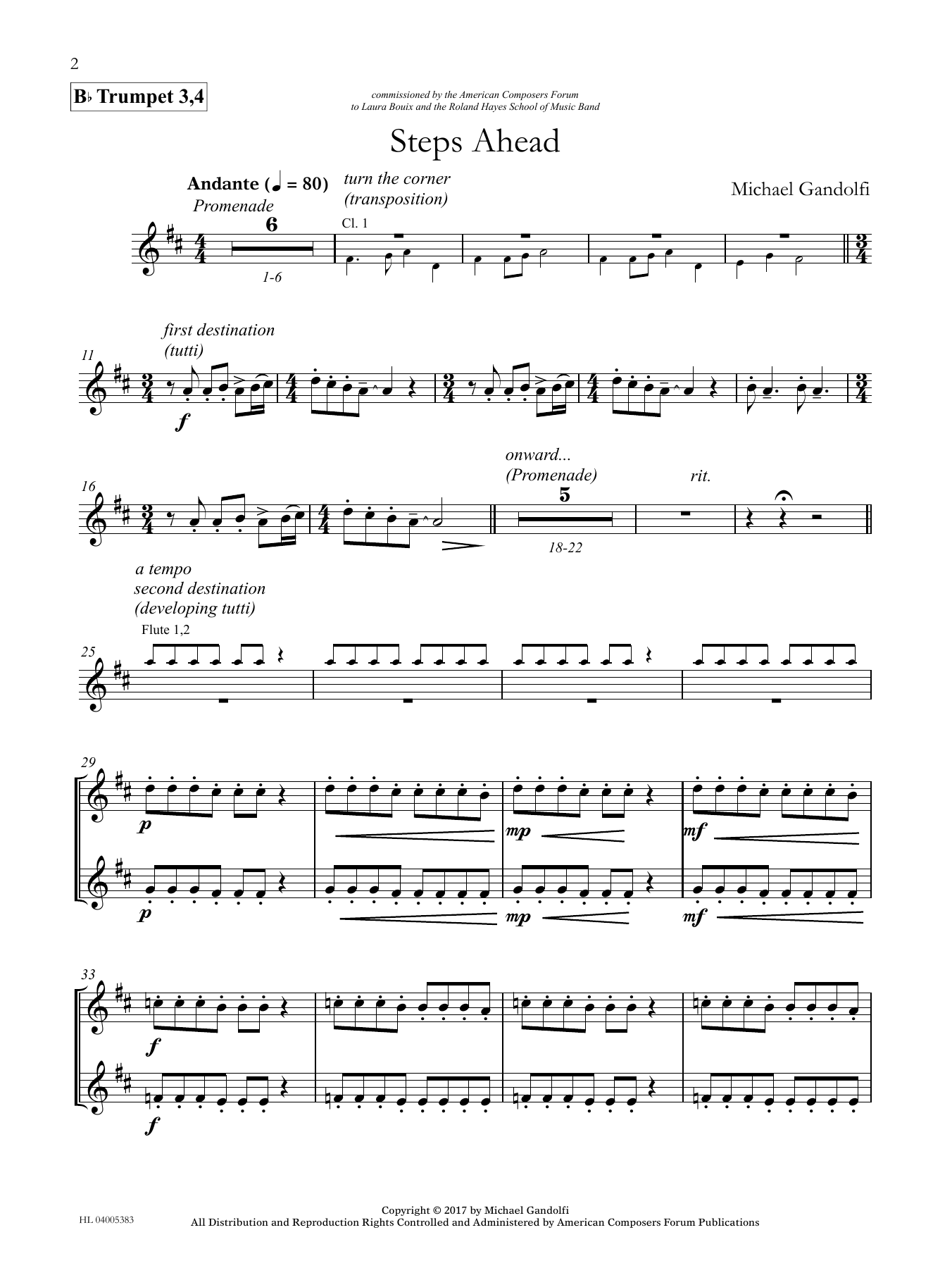 Michael Gandolfi Steps Ahead - Bb Trumpet 3,4 Sheet Music Notes & Chords for Concert Band - Download or Print PDF