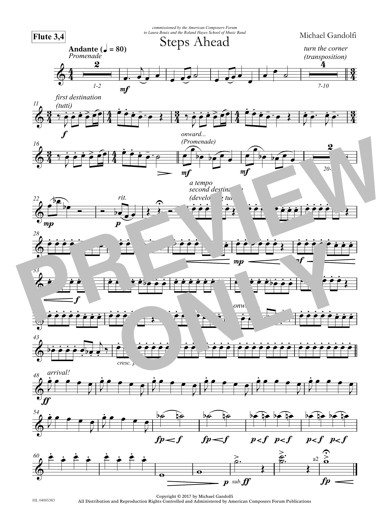 Michael Gandolfi Steps Ahead - Flute 3 & 4 Sheet Music Notes & Chords for Concert Band - Download or Print PDF