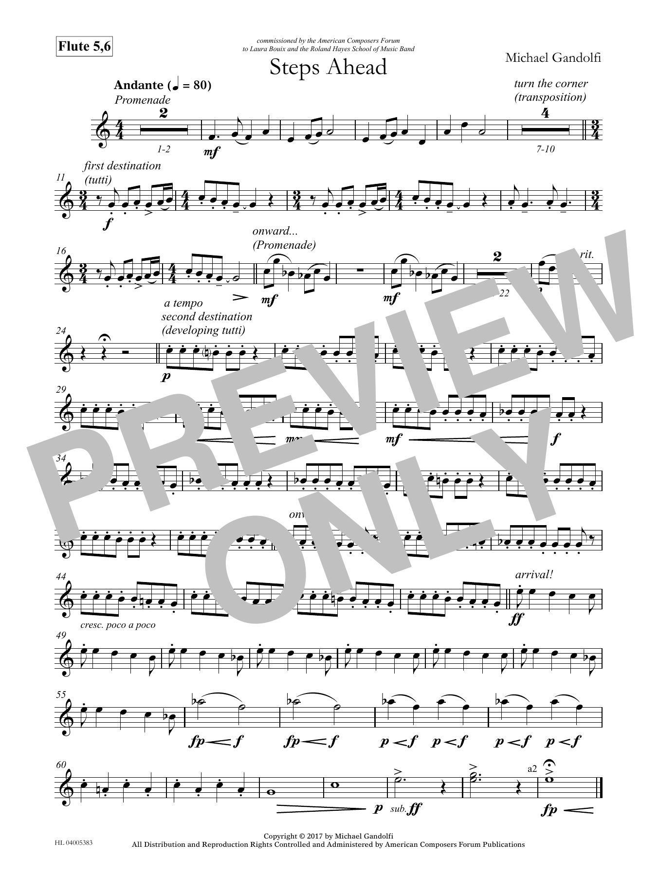 Michael Gandolfi Steps Ahead - Flute 5 & 6 Sheet Music Notes & Chords for Concert Band - Download or Print PDF