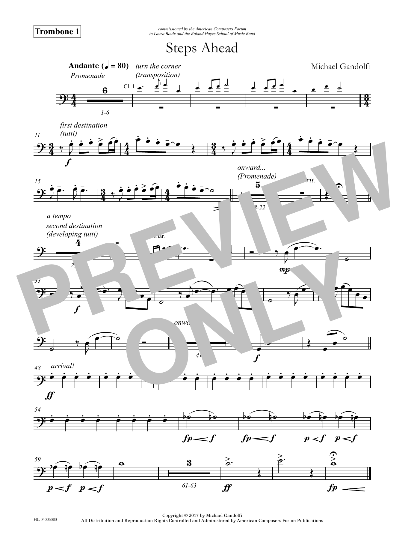Michael Gandolfi Steps Ahead - Trombone 1 Sheet Music Notes & Chords for Concert Band - Download or Print PDF