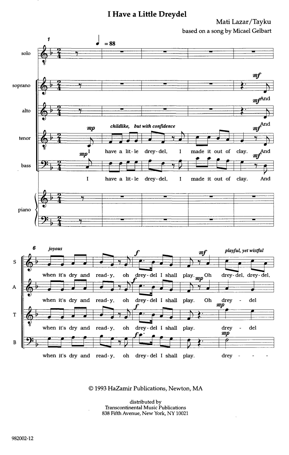 Michael Gelbart I Have a Little Dreydel (arr. Matthew Lazar and Tayku) Sheet Music Notes & Chords for SATB Choir - Download or Print PDF