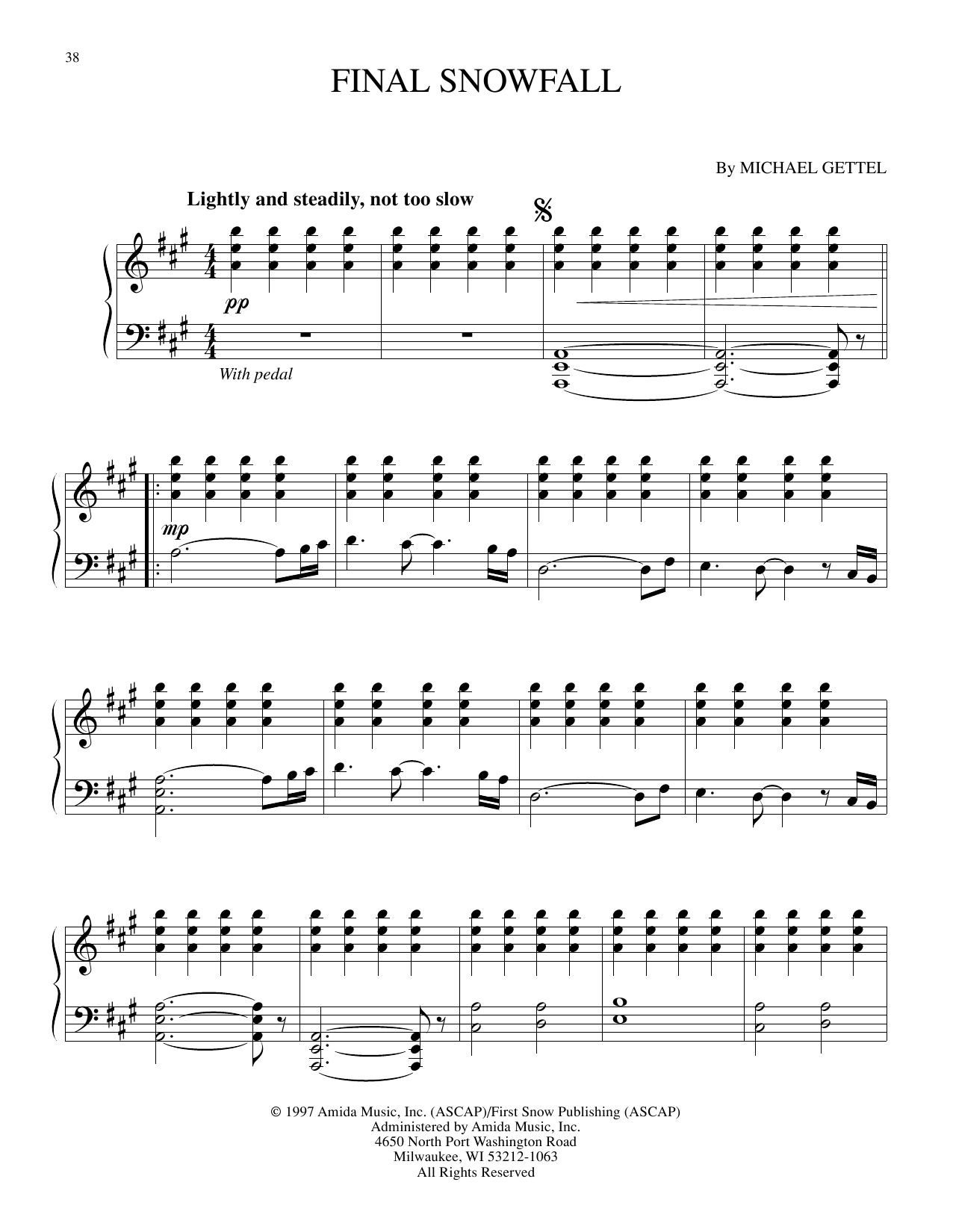Michael Gettel Final Snowfall Sheet Music Notes & Chords for Piano Solo - Download or Print PDF