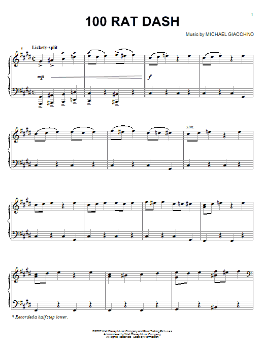 Michael Giacchino 100 Rat Dash Sheet Music Notes & Chords for Piano - Download or Print PDF