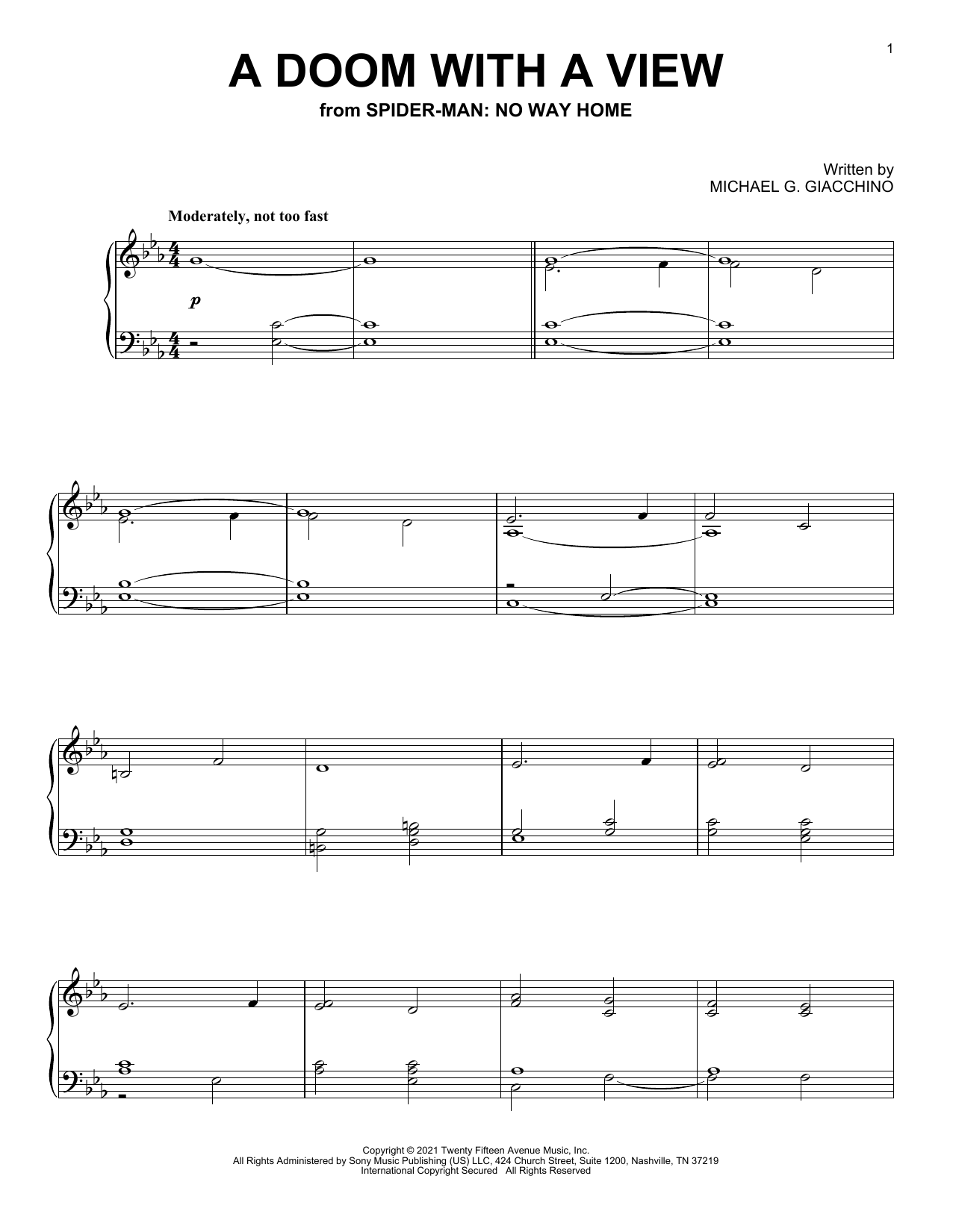 Michael Giacchino A Doom With A View (from Spider-Man: No Way Home) Sheet Music Notes & Chords for Piano Solo - Download or Print PDF