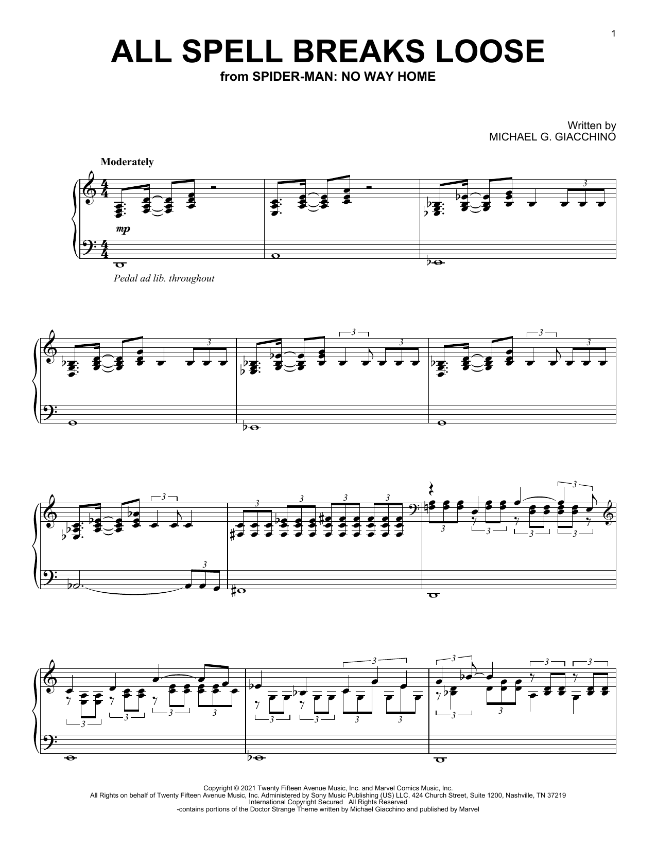 Michael Giacchino All Spell Breaks Loose (from Spider-Man: No Way Home) Sheet Music Notes & Chords for Piano Solo - Download or Print PDF