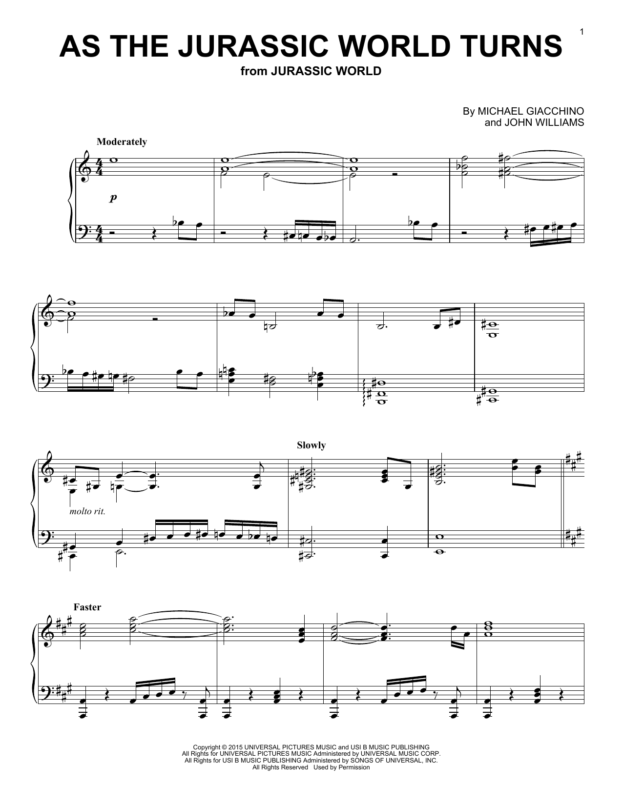 Michael Giacchino As The Jurassic World Turns Sheet Music Notes & Chords for Piano - Download or Print PDF