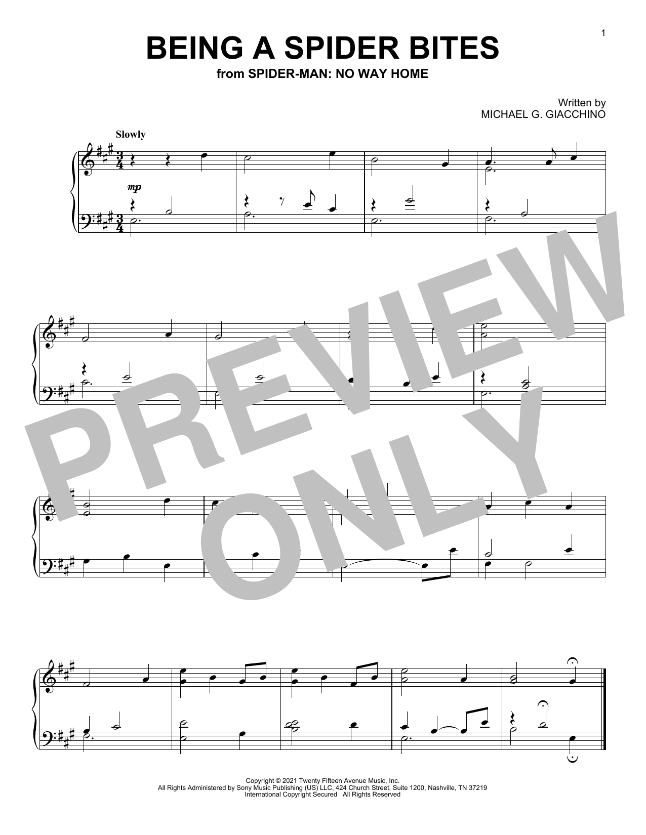 Michael Giacchino Being A Spider Bites (from Spider-Man: No Way Home) Sheet Music Notes & Chords for Piano Solo - Download or Print PDF