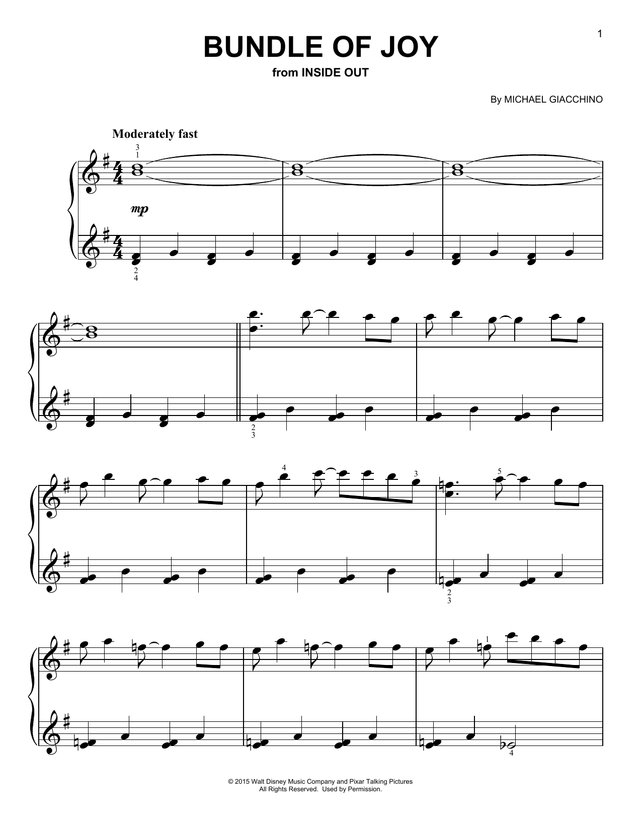 Michael Giacchino Bundle Of Joy Sheet Music Notes & Chords for Piano (Big Notes) - Download or Print PDF