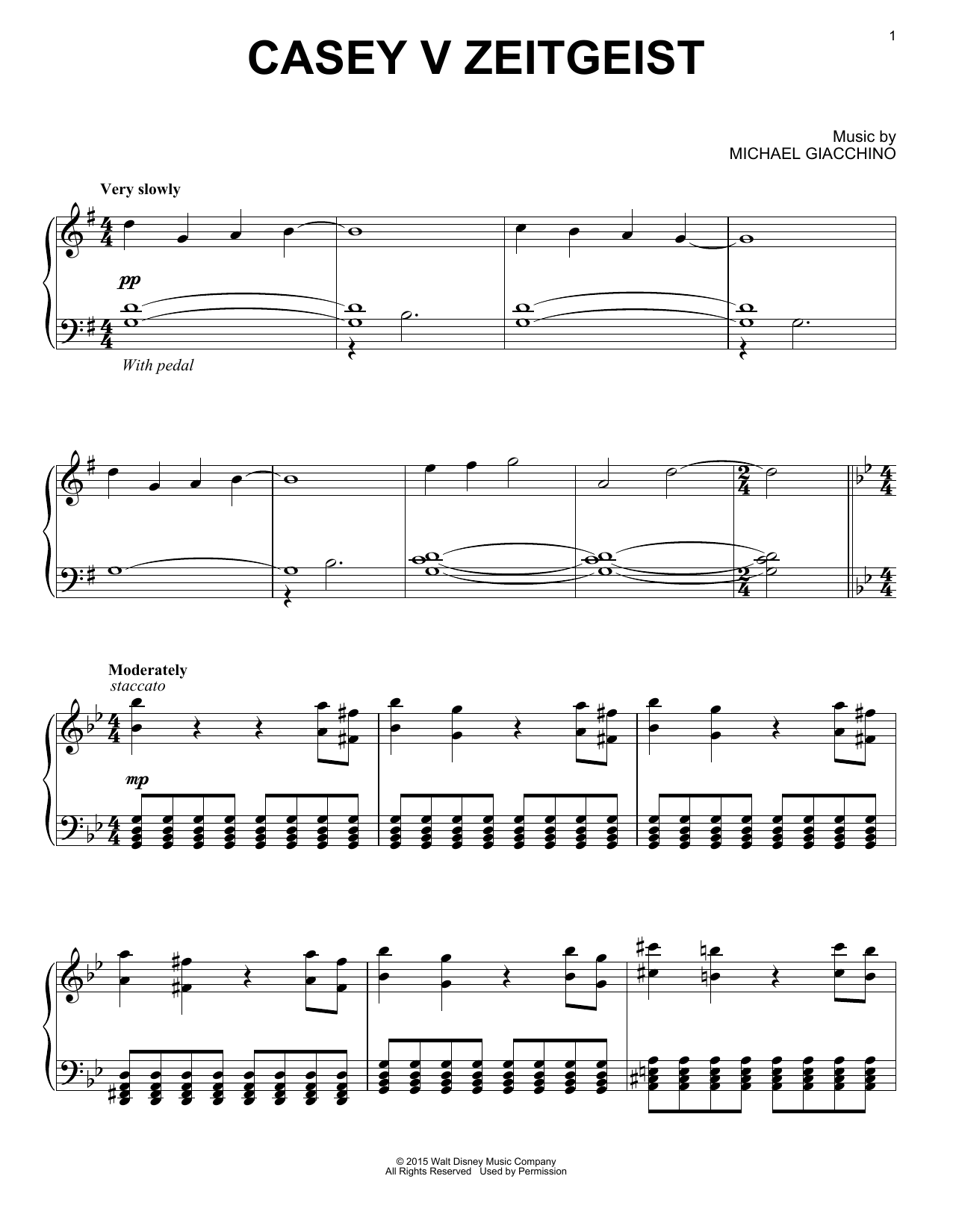 Michael Giacchino Casey V Zeitgeist Sheet Music Notes & Chords for Piano - Download or Print PDF