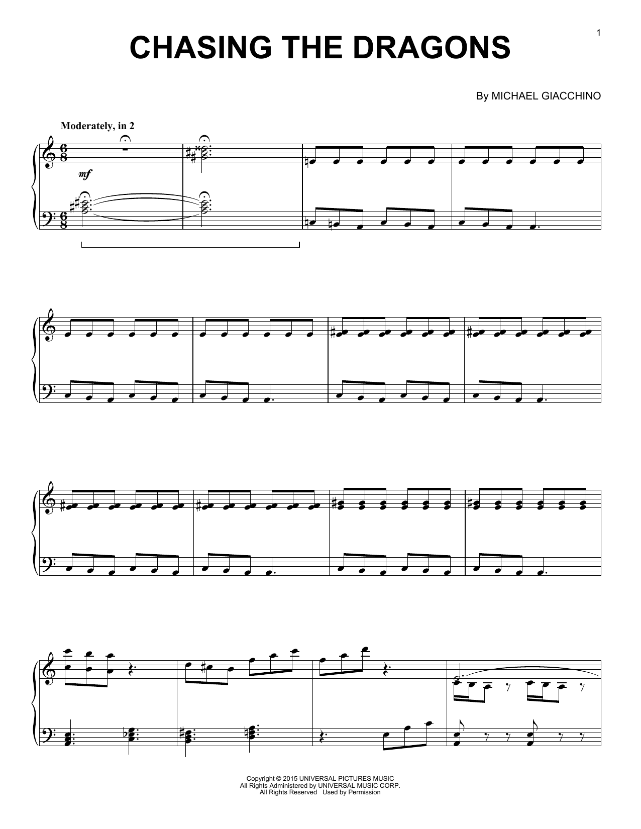 Michael Giacchino Chasing The Dragons Sheet Music Notes & Chords for Piano - Download or Print PDF