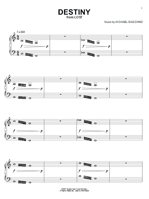 Michael Giacchino Destiny Sheet Music Notes & Chords for Piano - Download or Print PDF
