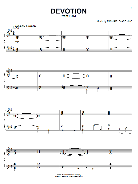 Michael Giacchino Devotion Sheet Music Notes & Chords for Piano - Download or Print PDF