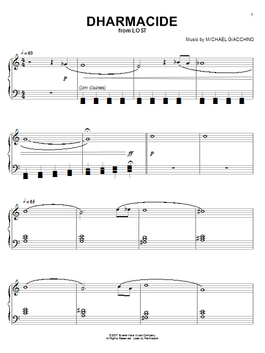 Michael Giacchino Dharmacide Sheet Music Notes & Chords for Piano - Download or Print PDF