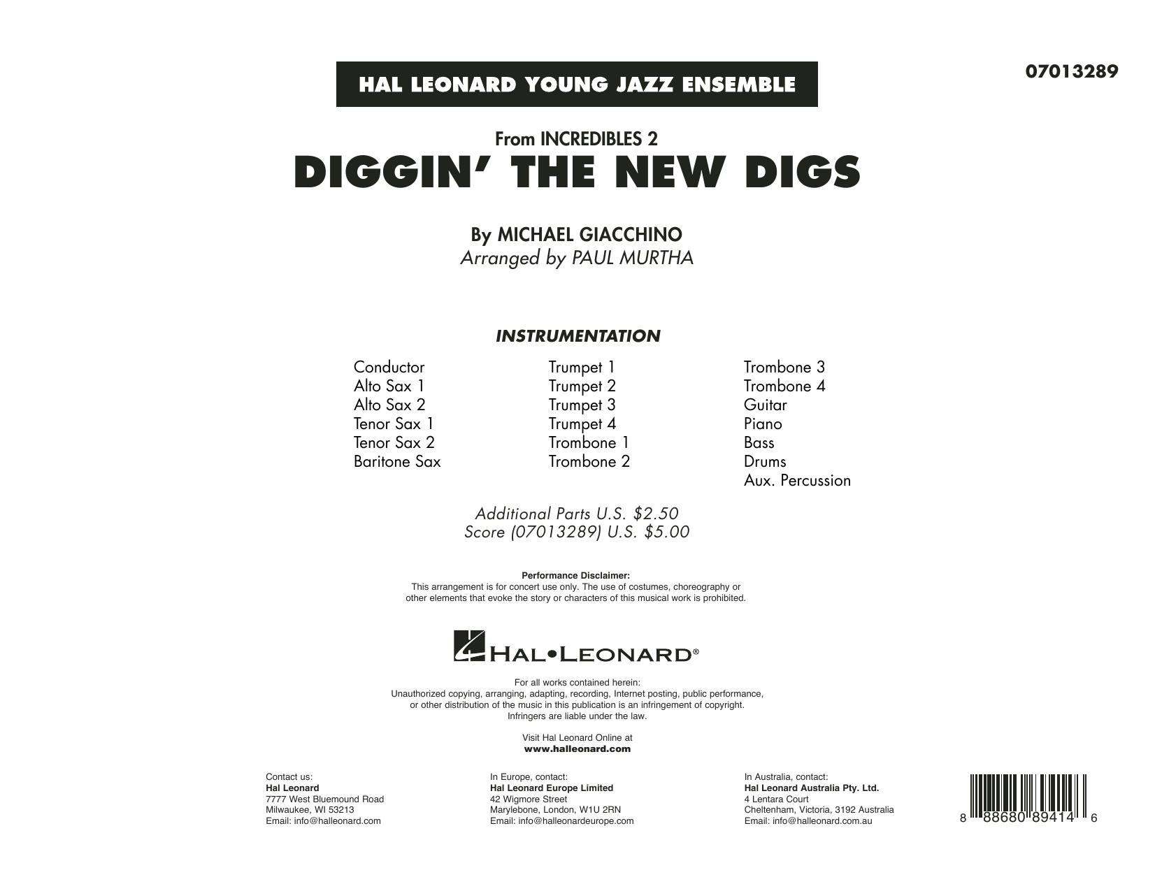 Michael Giacchino Diggin' the New Digs (from Incredibles 2) (arr. Paul Murtha) - Conductor Score (Full Score) Sheet Music Notes & Chords for Jazz Ensemble - Download or Print PDF