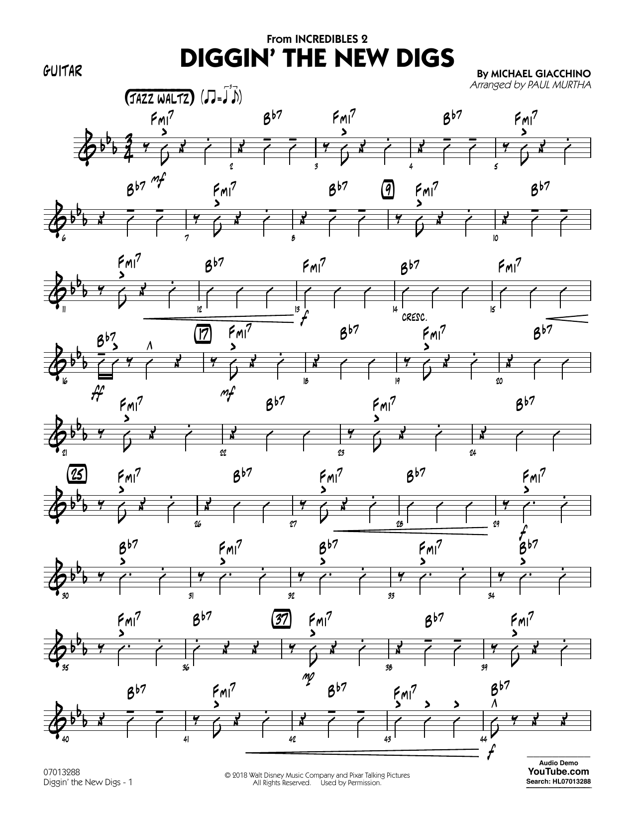 Michael Giacchino Diggin' the New Digs (from Incredibles 2) (arr. Paul Murtha) - Guitar Sheet Music Notes & Chords for Jazz Ensemble - Download or Print PDF