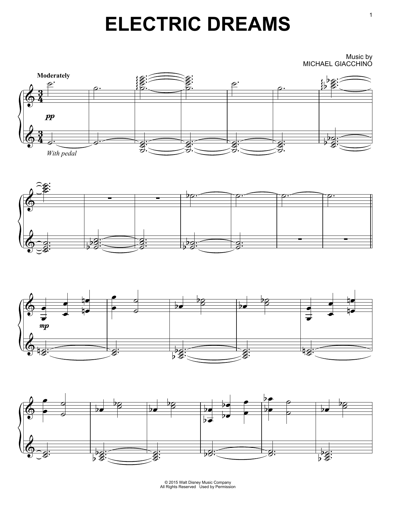 Michael Giacchino Electric Dreams Sheet Music Notes & Chords for Piano - Download or Print PDF