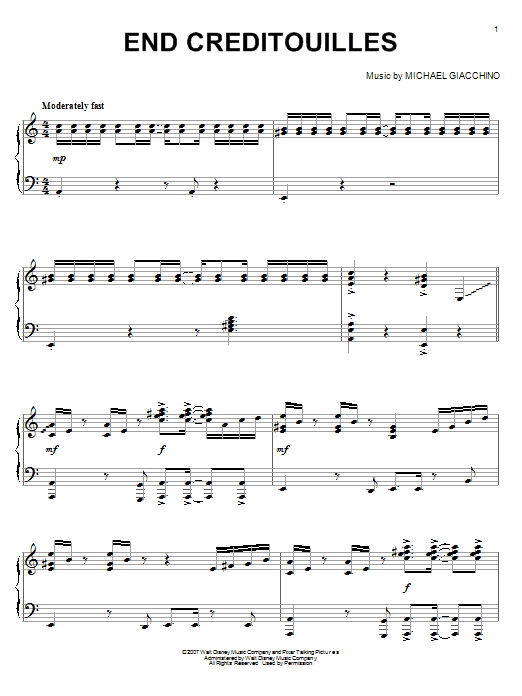 Michael Giacchino End Creditouilles Sheet Music Notes & Chords for Piano - Download or Print PDF