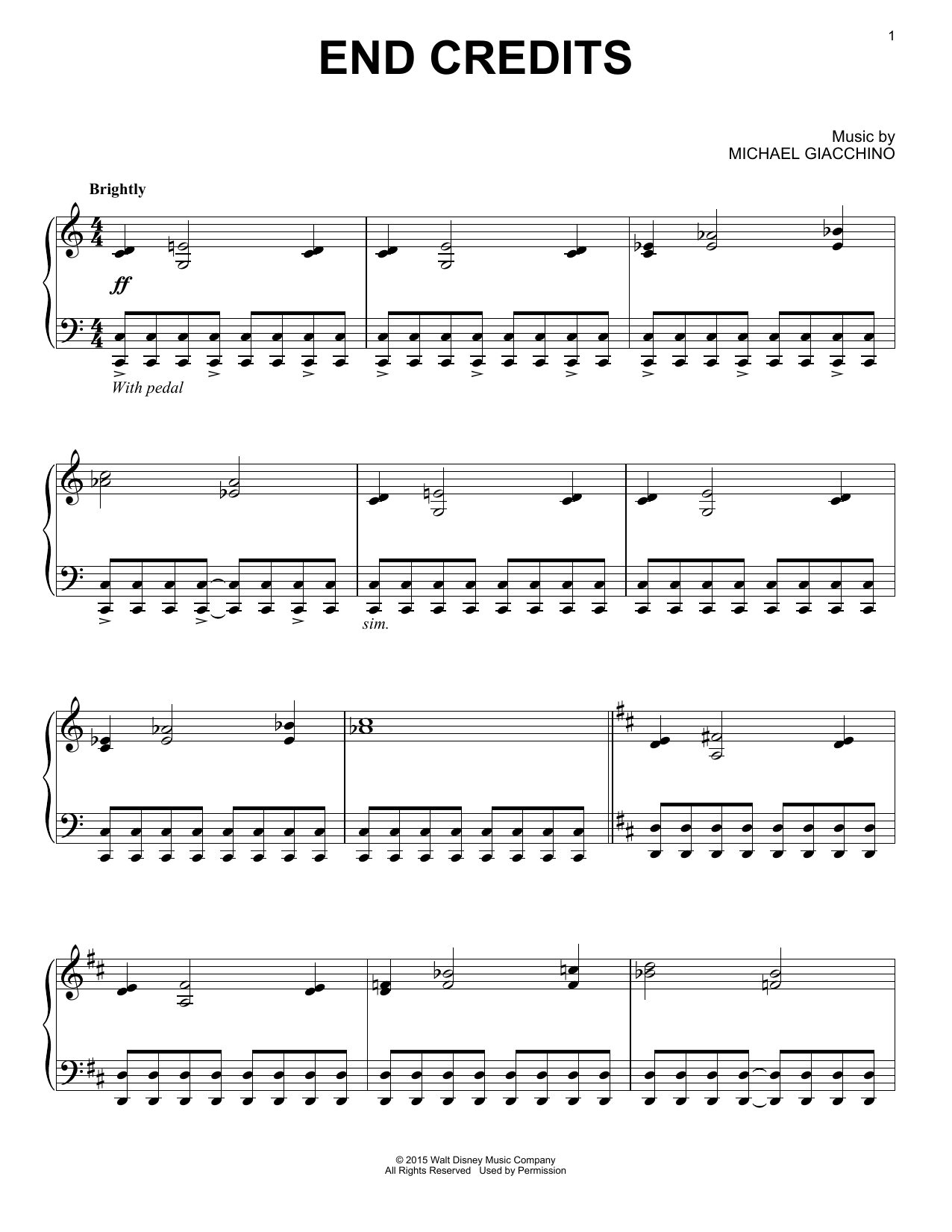 Michael Giacchino End Credits Sheet Music Notes & Chords for Piano - Download or Print PDF