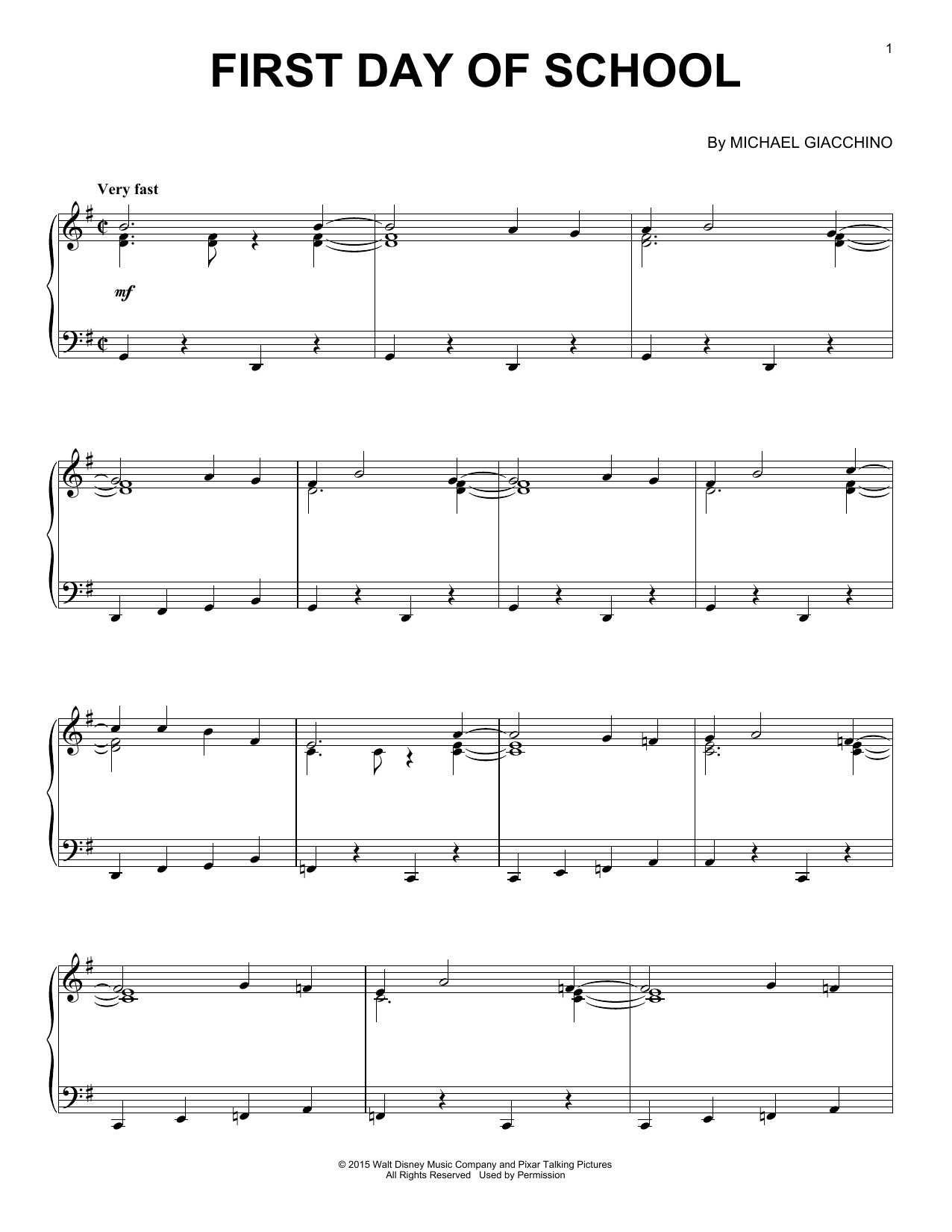 Michael Giacchino First Day Of School Sheet Music Notes & Chords for Piano - Download or Print PDF