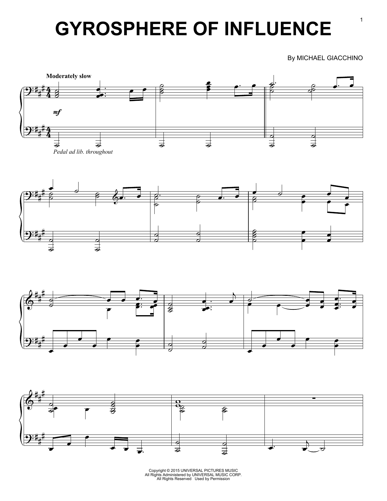 Michael Giacchino Gyrosphere Of Influence Sheet Music Notes & Chords for Piano - Download or Print PDF