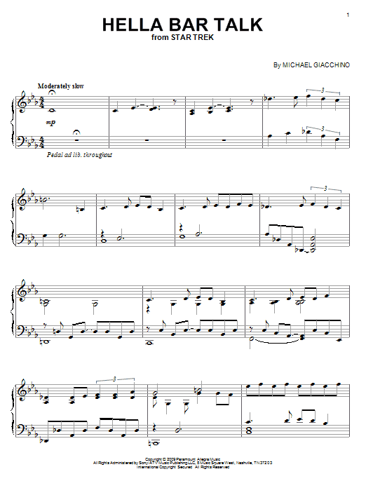 Michael Giacchino Hella Bar Talk Sheet Music Notes & Chords for Piano - Download or Print PDF