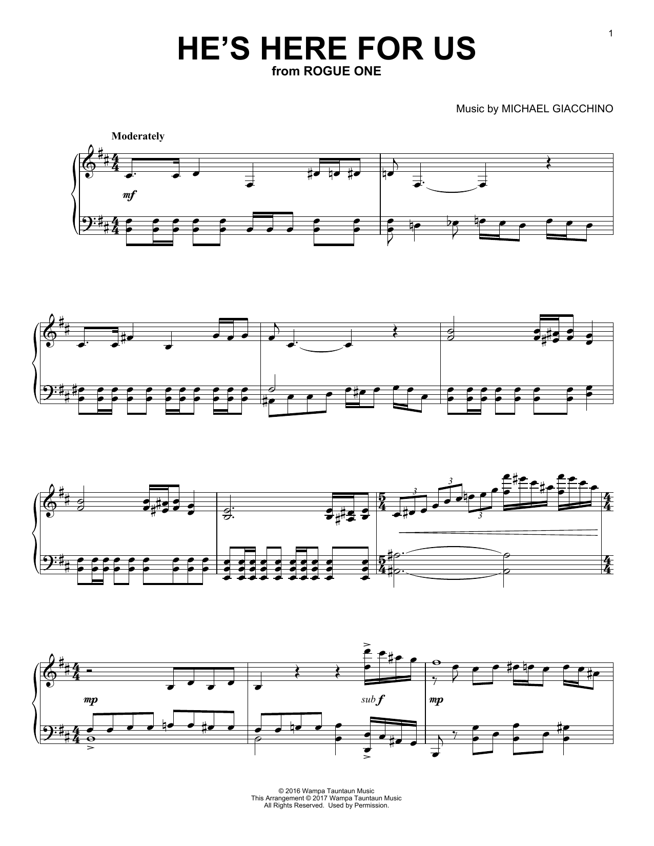 Michael Giacchino He's Here For Us Sheet Music Notes & Chords for Piano - Download or Print PDF