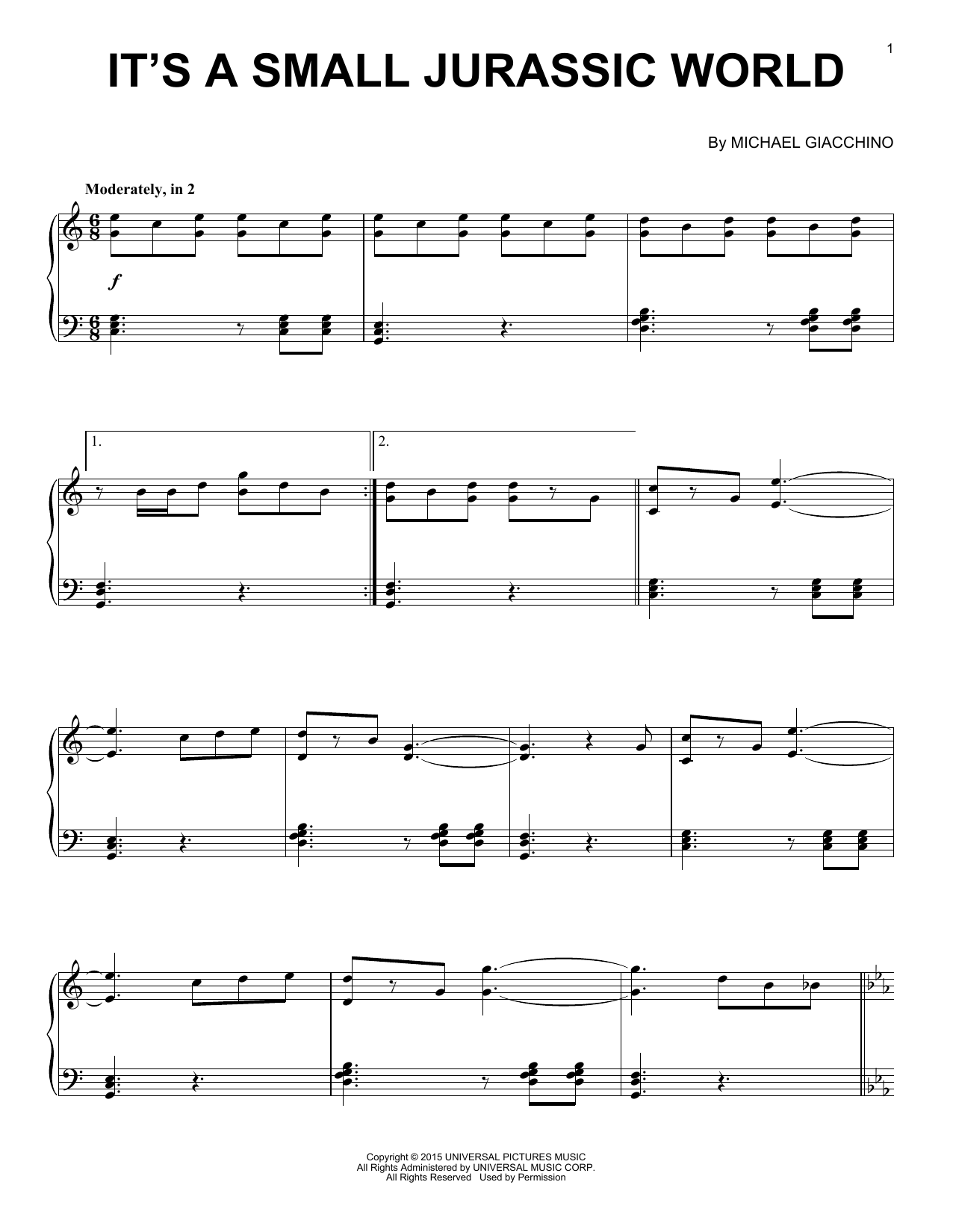 Michael Giacchino It's A Small Jurassic World Sheet Music Notes & Chords for Piano - Download or Print PDF